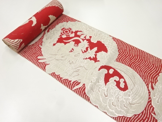 アンティーク　龍模様織出し八寸帯地反物